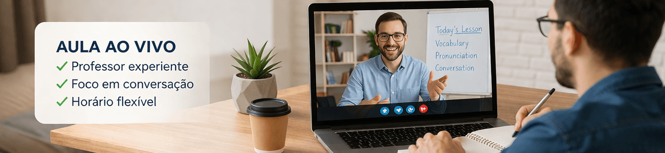 Aula de inglês online ao vivo com professor por videochamada
