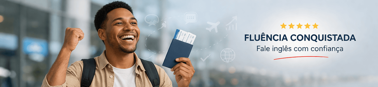 Pessoa feliz após conquistar fluência em inglês online