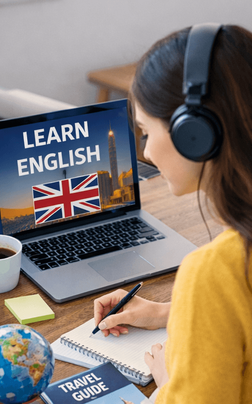 Pessoa aprendendo inglês para viajar